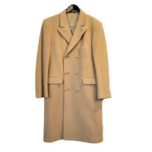 Vintage Anderson Little Cashmere Wool Blend Double Breasted Long Coat Tan Brown